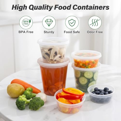 60 Set Deli Containers with Lids, 32/16/8 oz X 20 Set Each