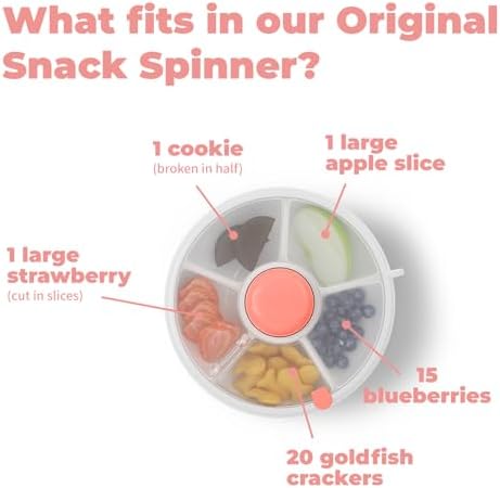 Kids Small Snack Spinner Flip Bundle with Hand Strap and Sticker Sheet - Reusable Snack Container with 5 Compartment Dispenser and Lid | BPA/PVC Free | Dishwasher Safe | No Spill- Mint Green