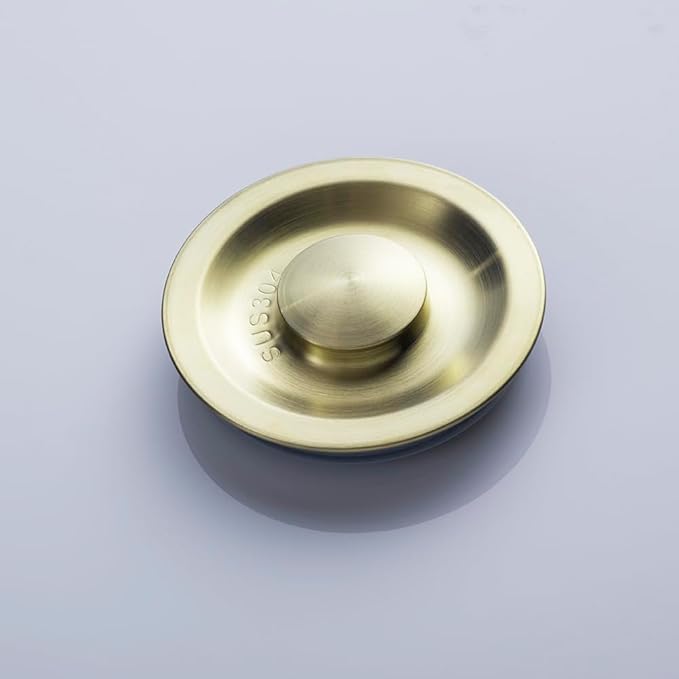 Kitchen Sink Drain Basket Strainer Filter/Stopper with Handle, Anti-Clog Accessory, 304 Stainless Steel, Brushed Gold, 1pc (Drain Stopper