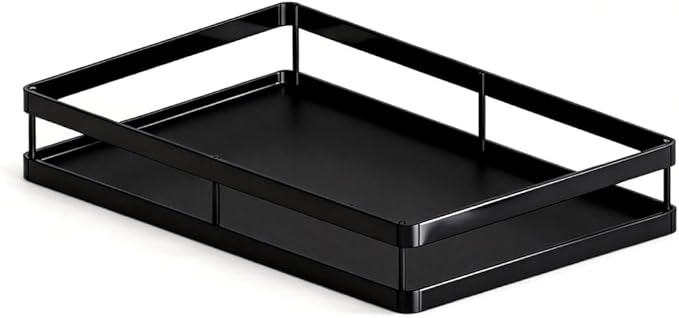 AOVA Pull Out Under Sink Organizer - Single Tier Heavy Duty Metal Sliding Cabinet Shelf, No-Drill Adhesive Under Kitchen Sink Storage, Carbon Steel Slide Out Drawer for Kitchen & Bathroom