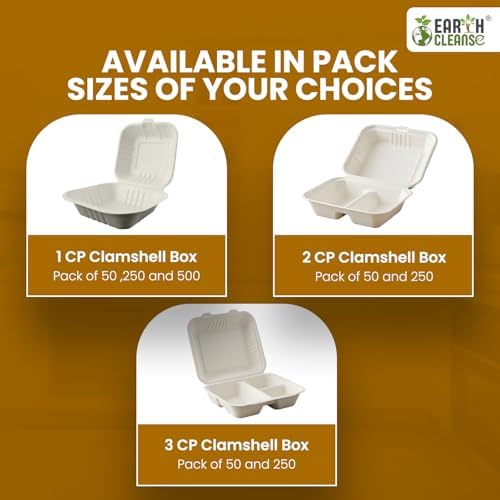 Pack of 200 9x9 3-Compartment Bagasse Clamshell Box Eco-Friendly Biodegradable Microwave & Freezer Safe Ideal for Takeaway Catering & Events Sustainable Disposable Food Container
