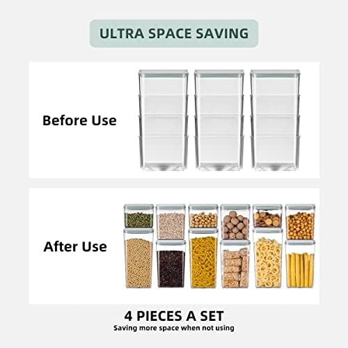 8-Piece Set of Pop Airtight Food Storage Containers with Lids Stackable Containers for Kitchen Pantry Organization Ideal for Cereal Snacks Flour Sugar Coffee and Spaghetti (1.2, 2.0, 2.7, 3.3qt)*2