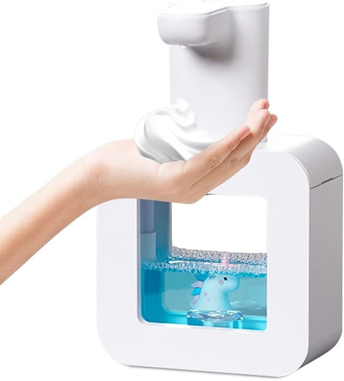 Cute Soap Dispenser for Kids - Automatic Foaming Soap Dispenser for Bathroom Kitchen Office School Children Gift, Waterproof USB Rechargeable Hand-Free 13.5oz,White Unicorn
