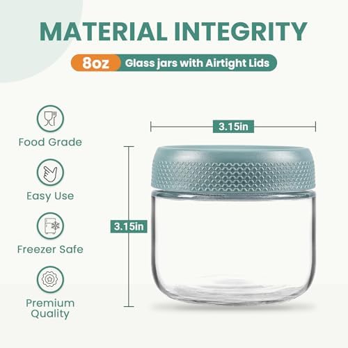 6-pack 8oz Glass jars with Airtight Lids, Overnight Oats Containers with Lids, Wide mouth Mason Salad jars, Glass Food Storage Containers for Snacks Yogurt Spice Sugar
