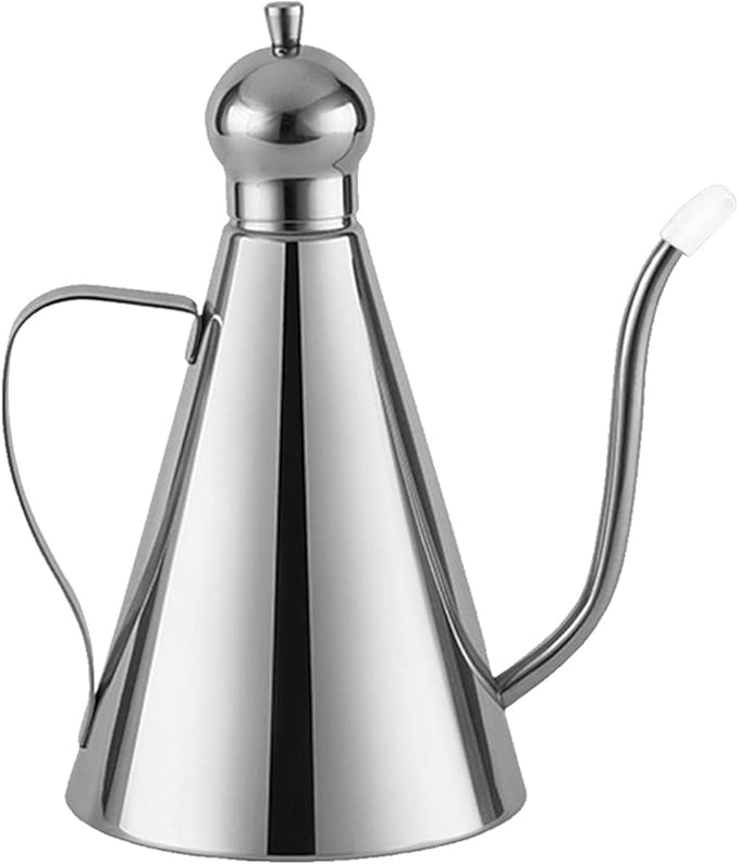 Stainless Steel Oil Bottle with Long Spout & Handle - Leakproof Olive Oil Dispenser, 350ml Kitchen Pouring Pot for Vinegar/Soy Sauce