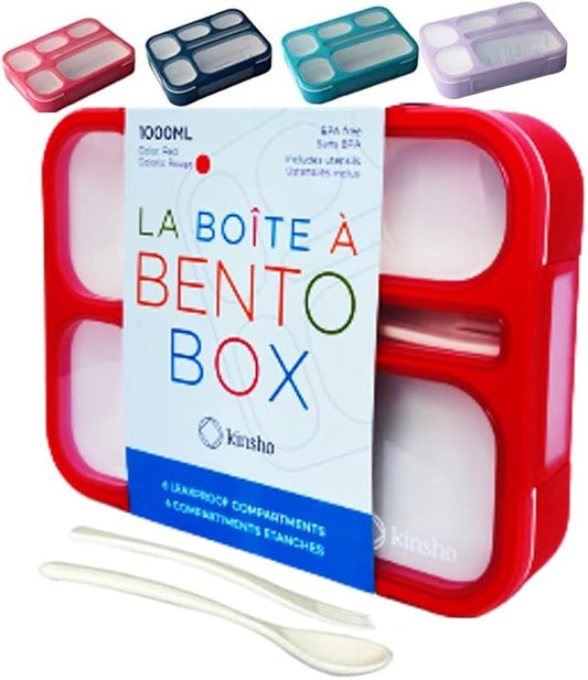 kinsho Bento Box Kids Lunch-Box, Snack Containers for Toddler Daycare, Leakproof School Bentobox 6 Compartment Container for Boys Girls Adults Lunches