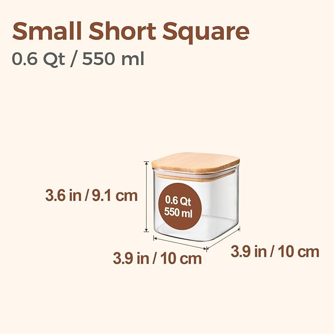 ComSaf 0.6 Qt Glass Food Storage Jars Set of 6, Clear Storage Containers with Airtight Lids, Pantry Organization Jar, Spice Jar, Blooming Tea