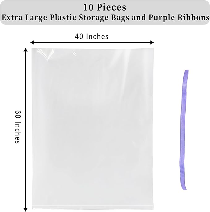 Extra Large Clear Plastic Storage Bags,10 Pieces 40x60 Inches Big Gaint Jumbo Huge Plastic Storage Bags for Luggage, Suitcase,Furniture,10 Ribbons Included