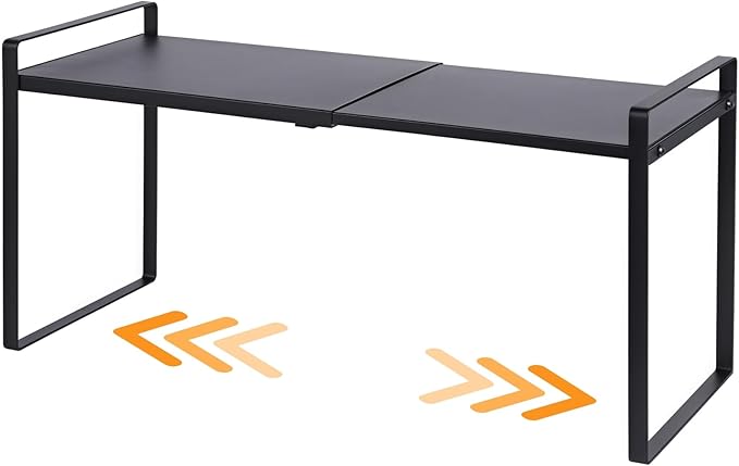 Expandable Cabinet Shelf Organizer Riser for Kitchen Pantry Cupboard Under Sink Countertop (black, 8.2’’D * 12.2-21.6’’W * 10.4’’H)
