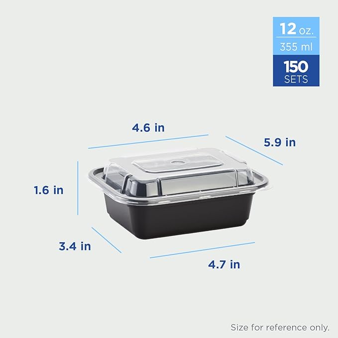 Karat Meal Prep Containers [12 oz - 150 ct] Reusable & Disposable Take Out Containers with Lids - Microwave & Dishwasher Safe Bento Boxes