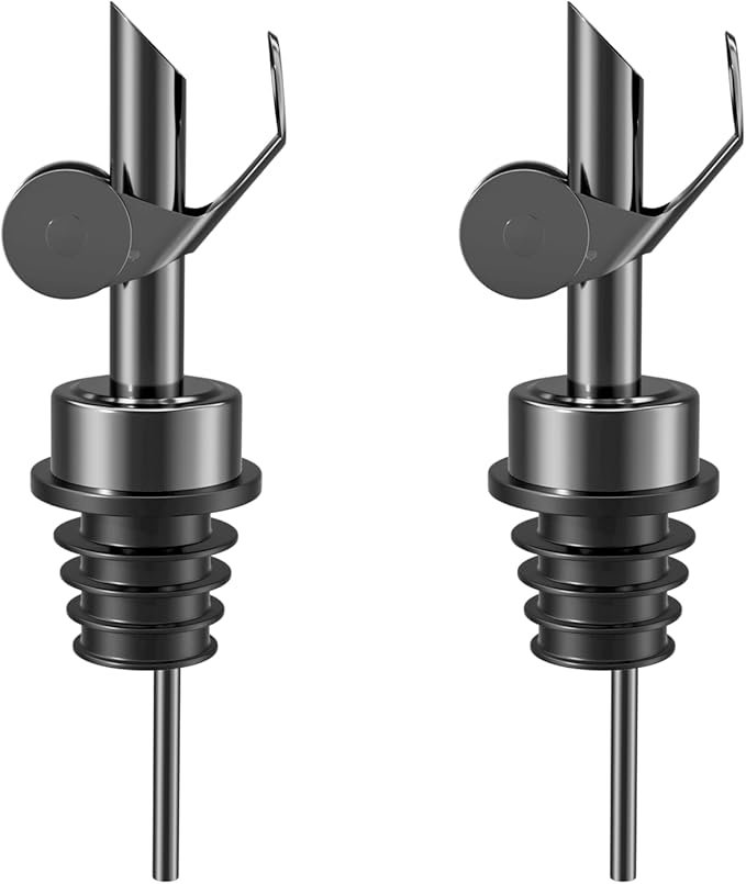 Olive Oil Dispenser Spout, Weighted Liquor Pour Spout, Syrup Dispenser Spout, Stainless Steel Automatic Pour Spouts for Liquor Bottles, Oil Bottles, Vinegar, Syrup and Alcohol 2 Pack Black