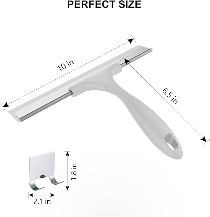 SetSail Squeegee for Shower Glass with Hook Stainless Steel Shower Squeegee for Glass Doors All-Purpose Window Squeegee for Cleaning, 10 Inches