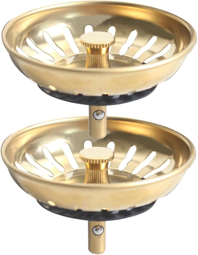 Talea Multiple Color Stainless Steel Kichen Sink Strainer Basket Waste Filter Drain Stopper QS491(Pack of Two) (Golden)