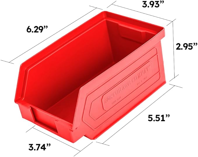 24 Pack Small Storage Bin, Wall Mount Storage, Hanging and Stacking Bin, Freestanding | 7” x 4” x 3” Plastic Container | Red | Zeus 1PLZ03