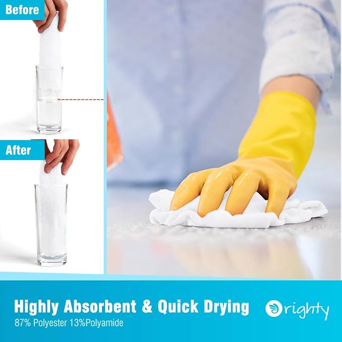 Orighty Microfiber Cleaning Cloth, 24 Pack Highly Absorbent Cleaning Supplies, Reusable Clean Rags for House, Microfiber Cloth for Kitchen, Window, Car Care, 11.5x11.5 inch White