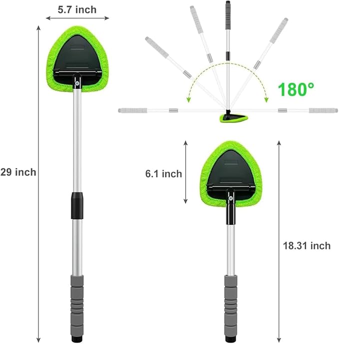 XINDELL 29-inch Windshield Cleaner Tool – Car Interior Window Cleaning Kit with Extended Long Handle & 4 Microfiber Pads