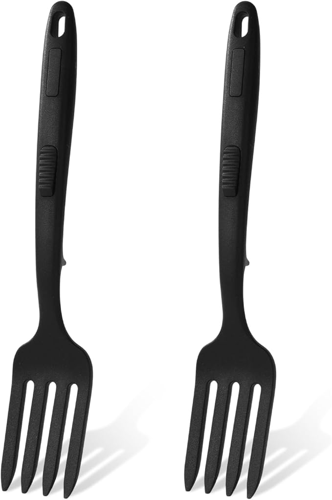 KINBOM 2pcs Silicone Cooking Forks, Heat Resistant Flexible Nonstick Blending Fork Multifunctional Kitchen Utensils for Mixing Stirring Mashing Whisking (Black)