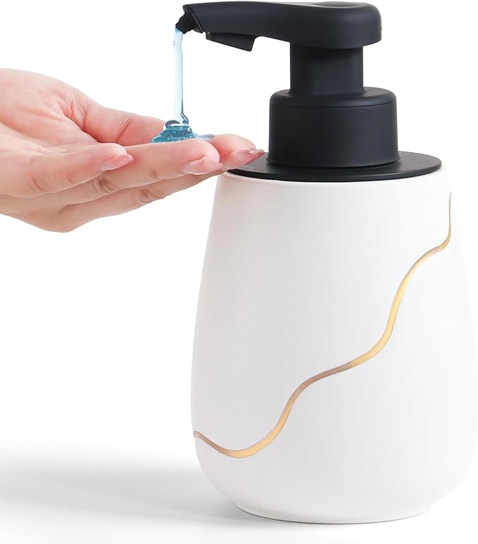 BosilunLife Automatic Soap Dispenser Bathroom - Liquid Hand Free Dispenser Smart Electric Lotion Soap Dispenser Touchless with Waterproof Pump Rechargeable Dish Soap Dispenser Ceramic White, 17oz