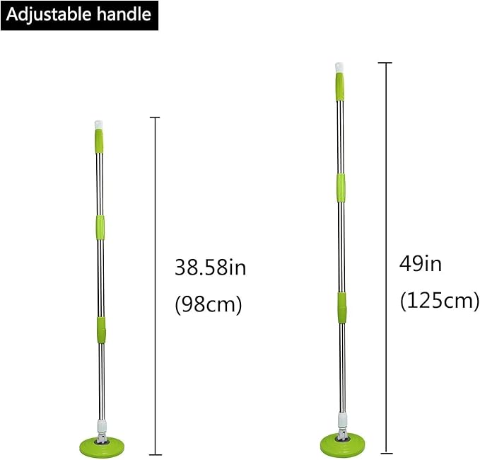 Spin Mop Replacement Handle for Floor Mop Stainless Steel Spin Mop Adjustable Handle and Head Replacement 360 Spinning Household Cleaning Accessories for Home,Office(Green)