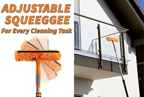 1.5-3 ft Window Squeegee with Long Handle & Cobweb Duster // Car Window Cleaner Tool & Window Squeegee with Scrubber with Telescopic Extension Pole
