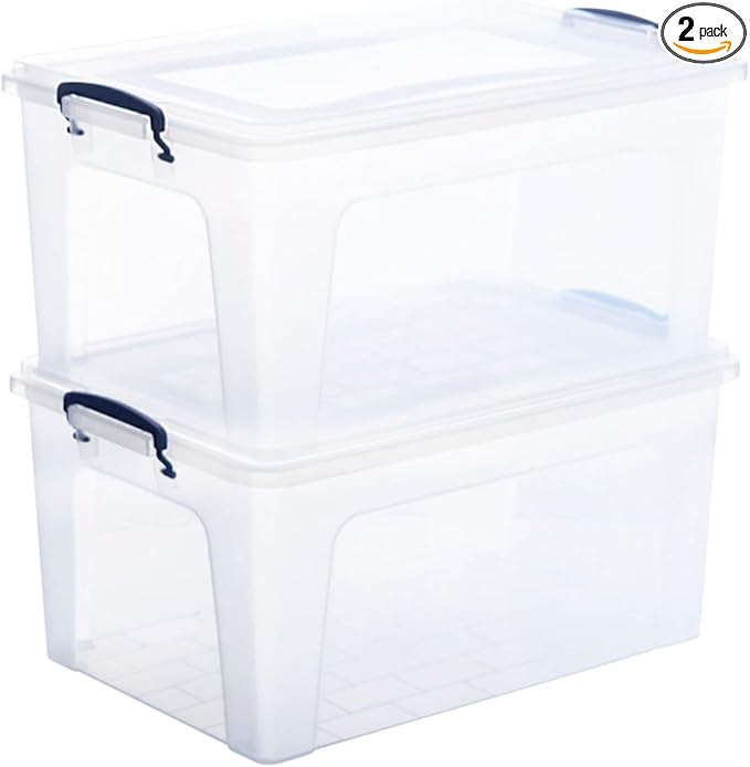 Storage Bins with Lids, Clear Plastic Containers for Organizing, 2 Pack, 28.5 Qt