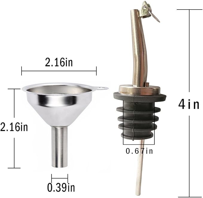 olive oil spouts,Stainless Steel Classic Bottle Pour Tapered Spouts for Pours liquor, vinegar, syrup or oils with Stainless Steel Funnels (2pcs)