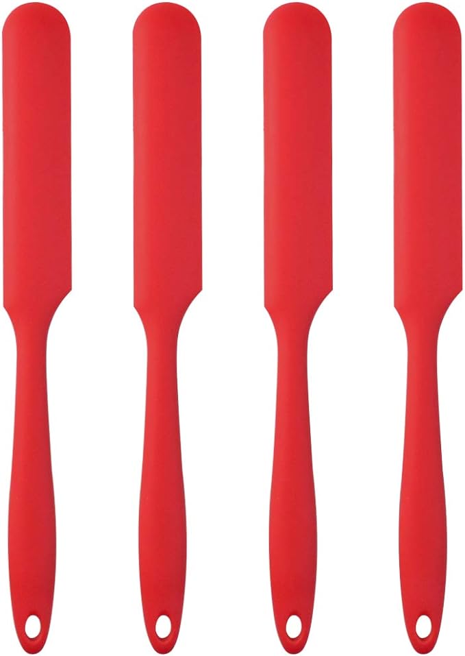 4pcs Silicone Spatula Set Heat Resistant Cake Cream Butter Spatulas Mixing Batter Scraper Non-Stick Flexible Baking Cooking Tool 4 Colors (red)