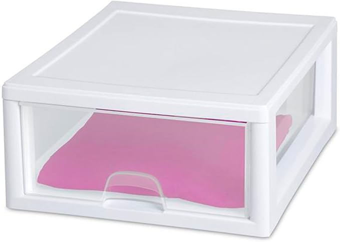 6-Pack 16 Quart Stacking Drawer, Clear Storage Closet Organizer, White Frame