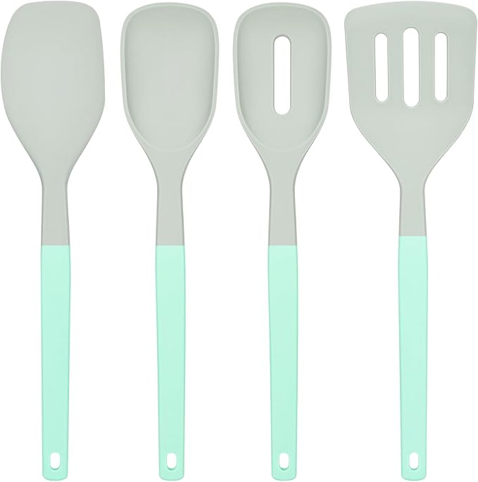 4Pcs Silicone Spatula Set, Food Grade Rubber Spatula, Two Color Upgrade Strong Handle with Ergonomic Grip, 600°F Heat Resistant Silicone Spatula Turner Spoon for Nonstick Cooking