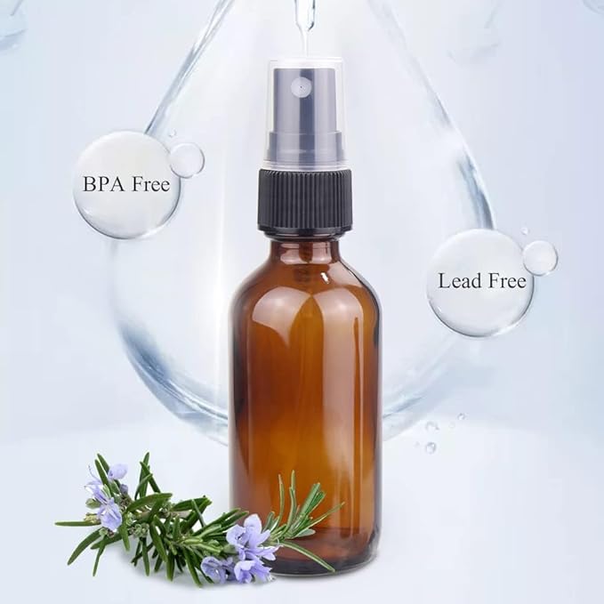 Wedama Spray Bottle, 2 oz Fine Mist Glass Spray Bottles, Little Refillable Liquid Containers for Watering Flowers Cleaning (8 Pack, Amber)