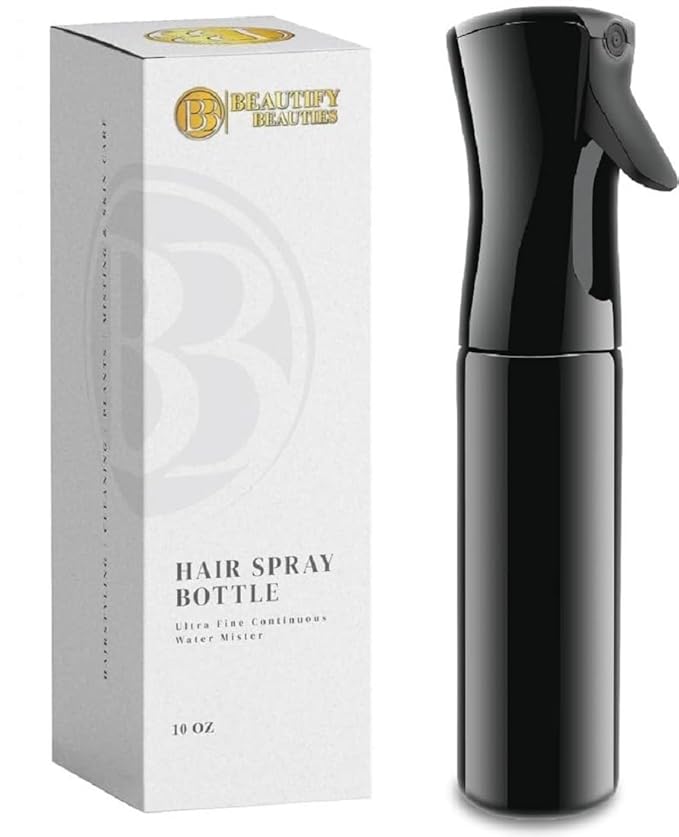 BeautifyBeauties Hair Spray Bottle – Ultra Fine Continuous Water Mister for Hairstyling, Cleaning, Plants, Misting & Skin Care (Black, 10.1 Ounces)