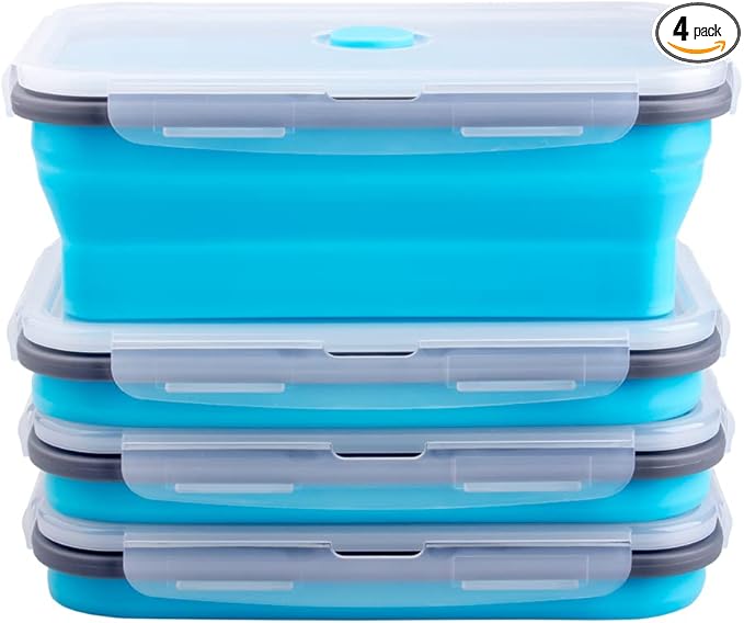 Collapsible Food Storage Containers with Airtight Lid & Air Vent, 40.5 oz, Kitchen Stacking Silicone Collapsible Meal Prep Container Set for Leftover