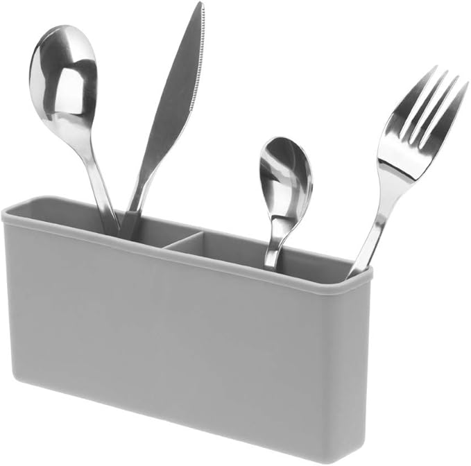SANNO Plastic Utensil Silverware Storage Holder Caddy,Fit Kitchen Sink Drying Rack, Microfiber Dish Mat, Dish Drying Mat (Gray)