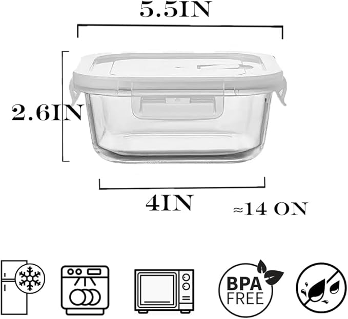 16OZ Square Glass Meal Prep Containers with Lids, 2 Cup Square food Storage Containers, Heat-Resistant BPA-Free Small Glass Food Containers, MicrowaveDishwasherFreezer Safe (4 Pack)