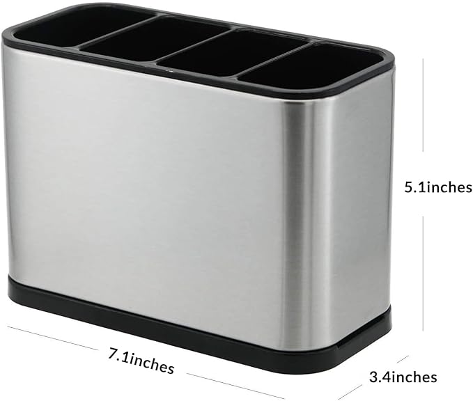 KESOL Kitchen Utensil Holder, Stainless Steel Utensil Drying Rack Flatware Holder Sinkware Caddy Countertop Organizer with 4 Divided Compartments, Rust Proof