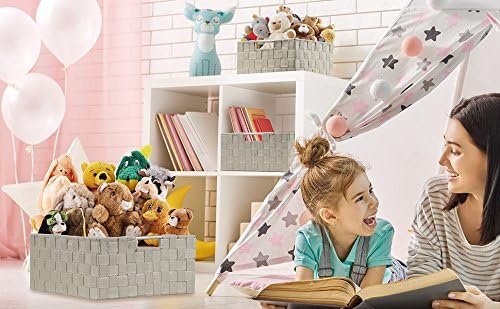Sorbus Storage Box Woven Basket Bin Container Tote Cube Organizer Set Stackable Storage Basket Woven Strap Shelf Organizer Built-in Carry Handles