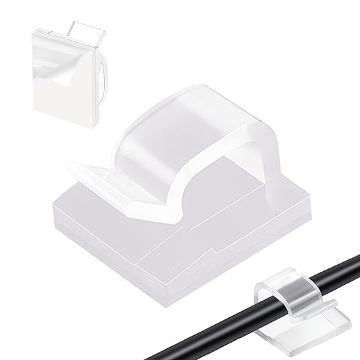 100PCS Clear Adhesive Cable Clips, Wire Organizer Cord Management Staples, Strong Hold for Wall Desk, Christmas Lights, TV PC Ethernet Cable