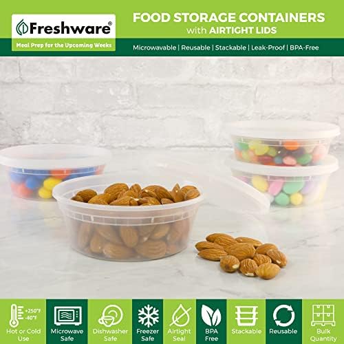 Food Storage Containers with Lids 8 oz [50 Set] Deli Containers