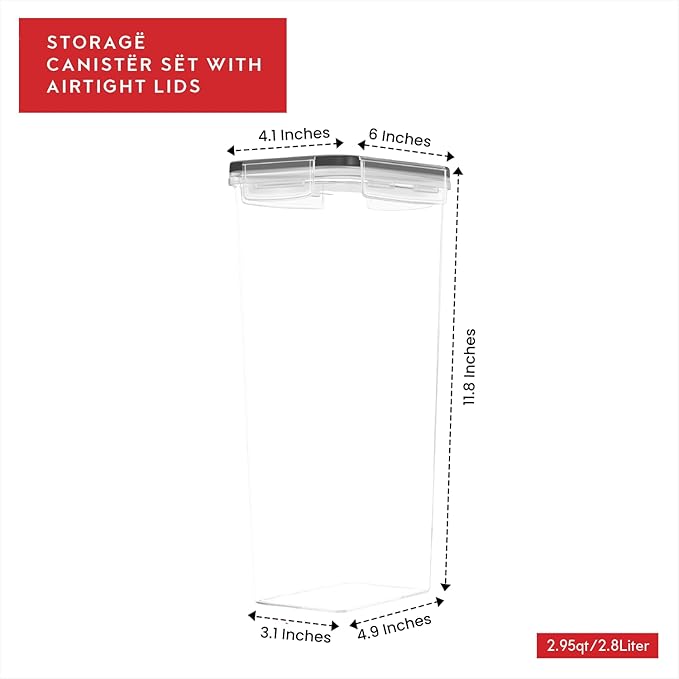 Airtight Food Storage Containers with Lids Set of 4-95 fl. oz Pasta storage Containers, BPA Free Plastic Spaghetti container