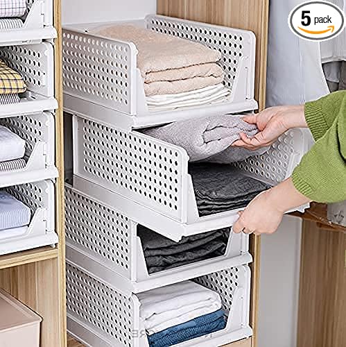 Yazi 5 Pack Stackable Closet Storage Box