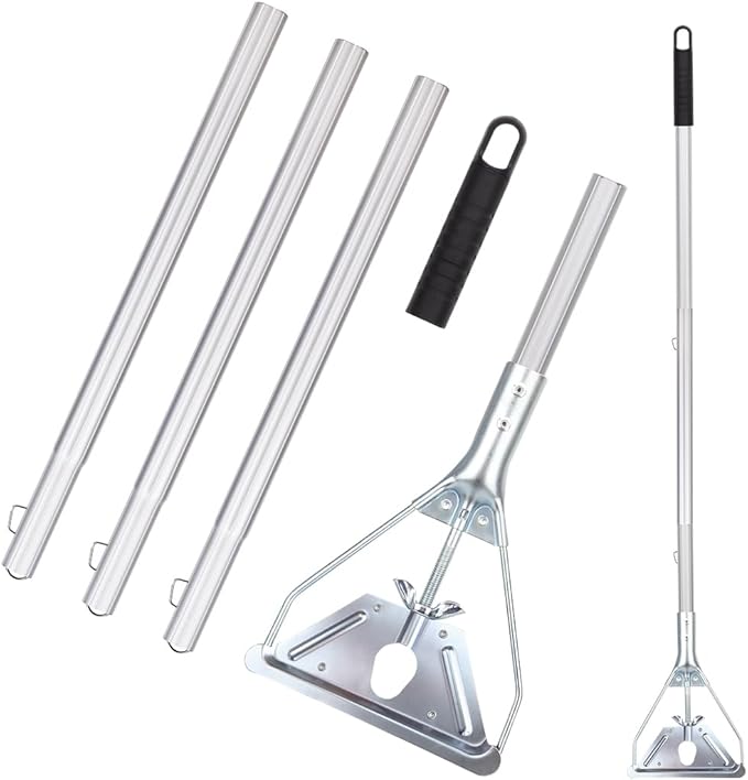 BeiLan Mop Handle Commercial Heavy Duty - 57 Inch Industrial Metal Clamp Mop Stick Replacement for Floor Cleaning - Professional Mops Head Replacement Holder