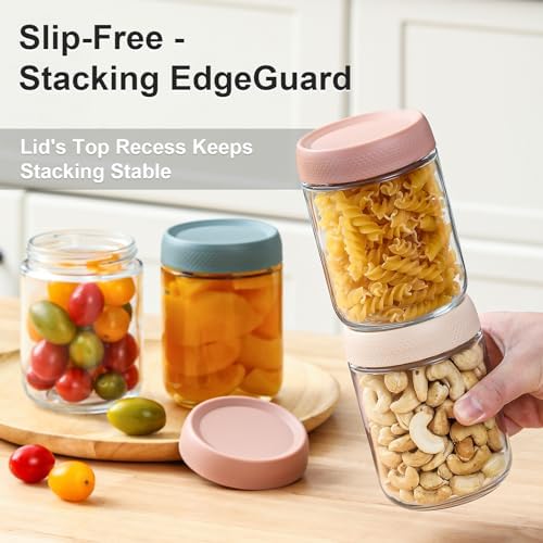 6-pack 16 oz Overnight Oats Containers with Lids, Glass jars with Airtight Lids, Wide mouth Mason Salad jars, Glass Food Storage Containers for Snacks Yogurt Spice Sugar