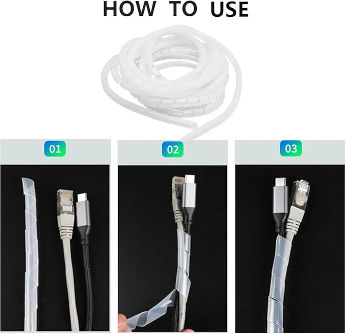 45Ft Spiral Cable Wrap - White Cord Covers Bundle Sleeve Hose for PC TV Computer Electrical Wire Organizer, Cord Cover and Detangler
