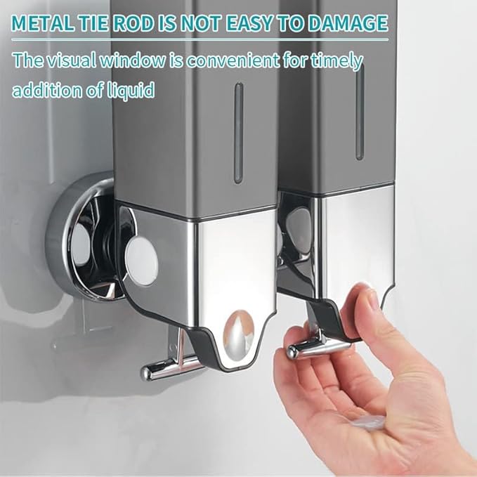 No-Drill 3 Pack 500ml Wall Mounted Soap Dispenser for Bathroom and Kitchen, Shampoo and Conditioner Dispenser Drill Free with Adhesive(Square-Grey)