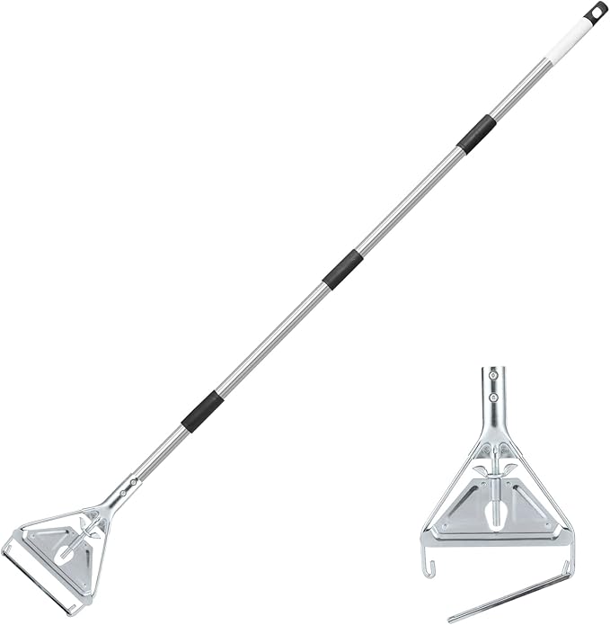 Heavy Duty Commercial Mop Handle, 59" Stainless Steel Adjustable Industrial Mop Rod Replacement - Quick Replacement, Universal for Home, Office, Garage, Workshop & Warehouse Floor Cleaning