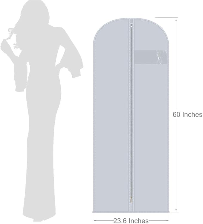 Dress Bags for Gowns & Garment Bags 60-Inch 3-Pack - PEVA Hanging Clothes Storage with Clear Window, Foldable for Wedding Dresses, Coats & Travel (Heavy-Duty Zipper)