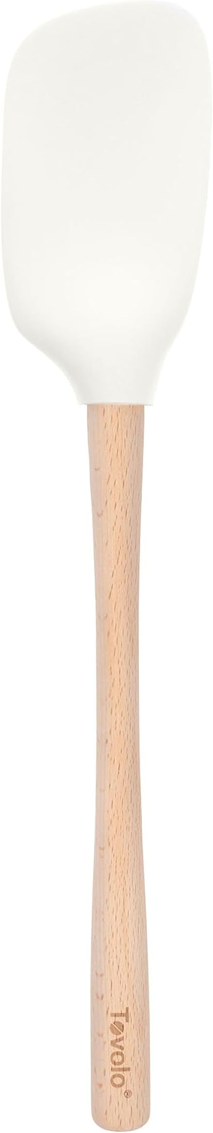 Tovolo Silicone Spoonula Silicone Spoon Spatula With Wooden Handle for Cooking Mixing Baking, Large Heat Resistant Multifunction Spatula Cooking Spoon Wood Handle Kitchen Utensil White