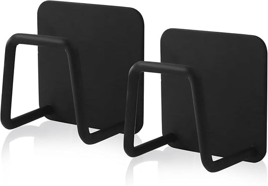 2 Pack Adhesive Stainless Steel Sponge Holder for Kitchen Sink – Waterproof & Rustproof SUS304 Kitchen Caddy Organizer(Black)