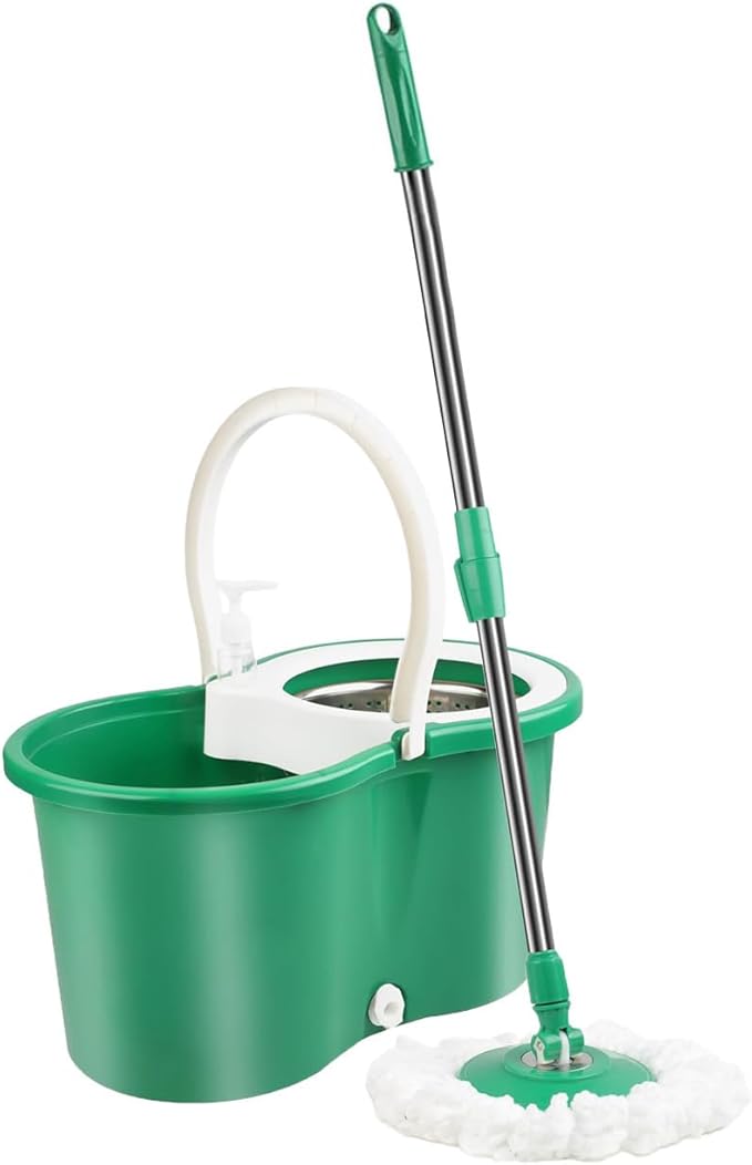 Spin Mop and Bucket Set,for Floor Cleaning,with 56" Adjustable Handle and 3 Microfiber Mophead(20QT Green)