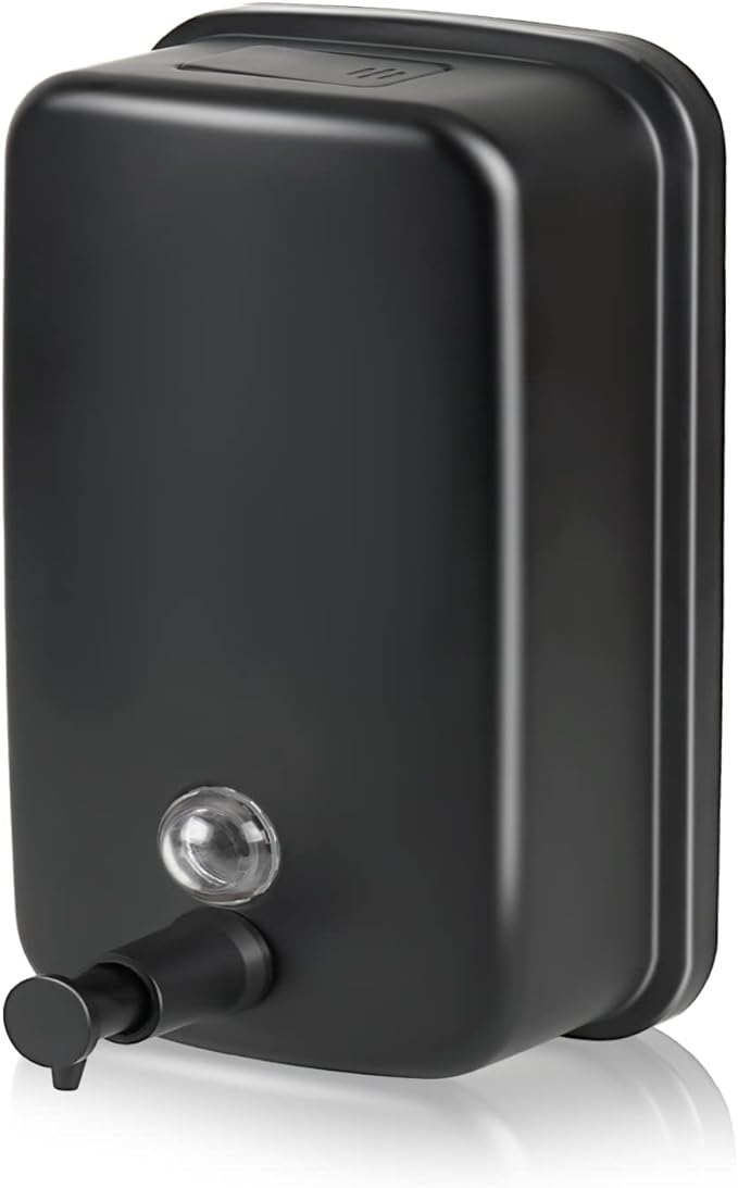 WEWABABY Wall Mount Soap Dispenser, 500 ml Black Metal for Bathroom & Kitchen